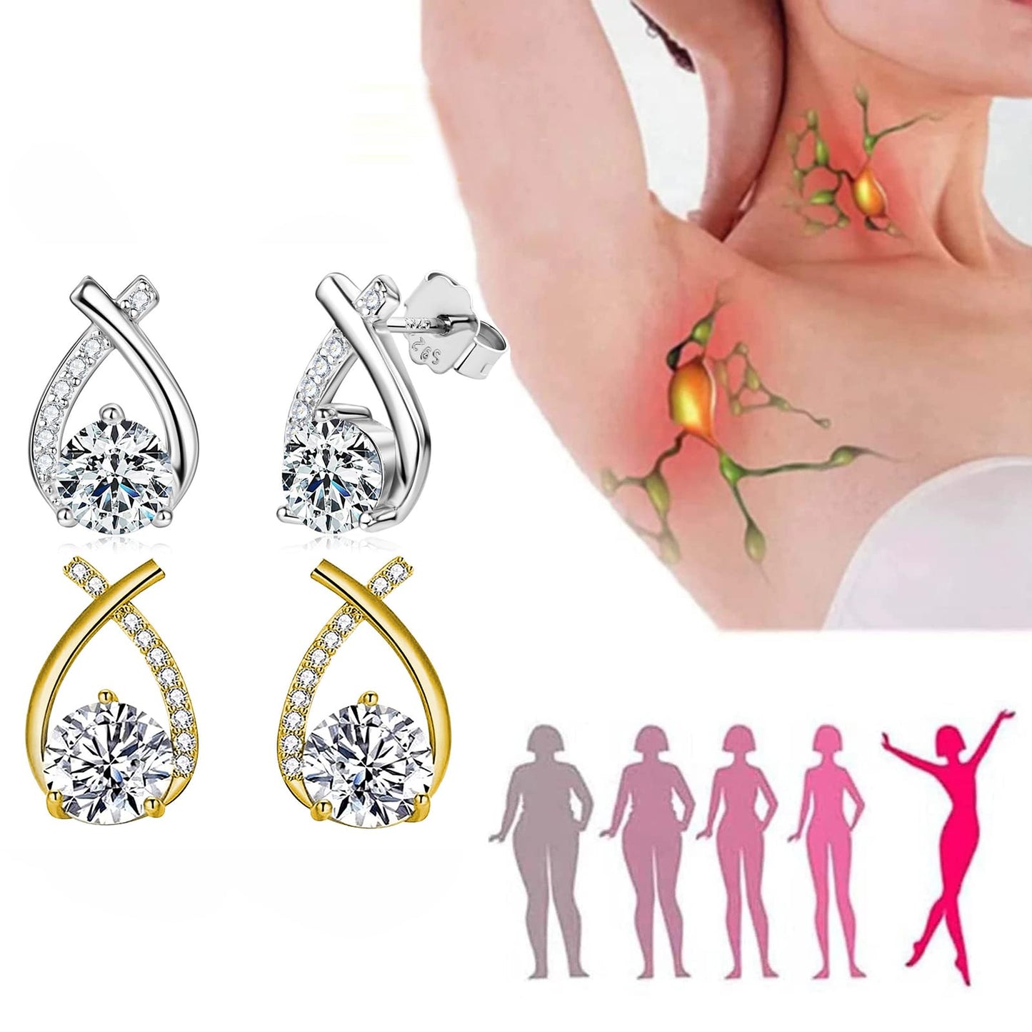 Lucpee Lymphatic Earrings, Slimaoo Halolux Lymphvity Germanium Earrings Lymph Flow Drainage Detox Magnetogen Acupuncture Therapy Slimming Sparkly Zircon Jewelry Gift (4pairs)