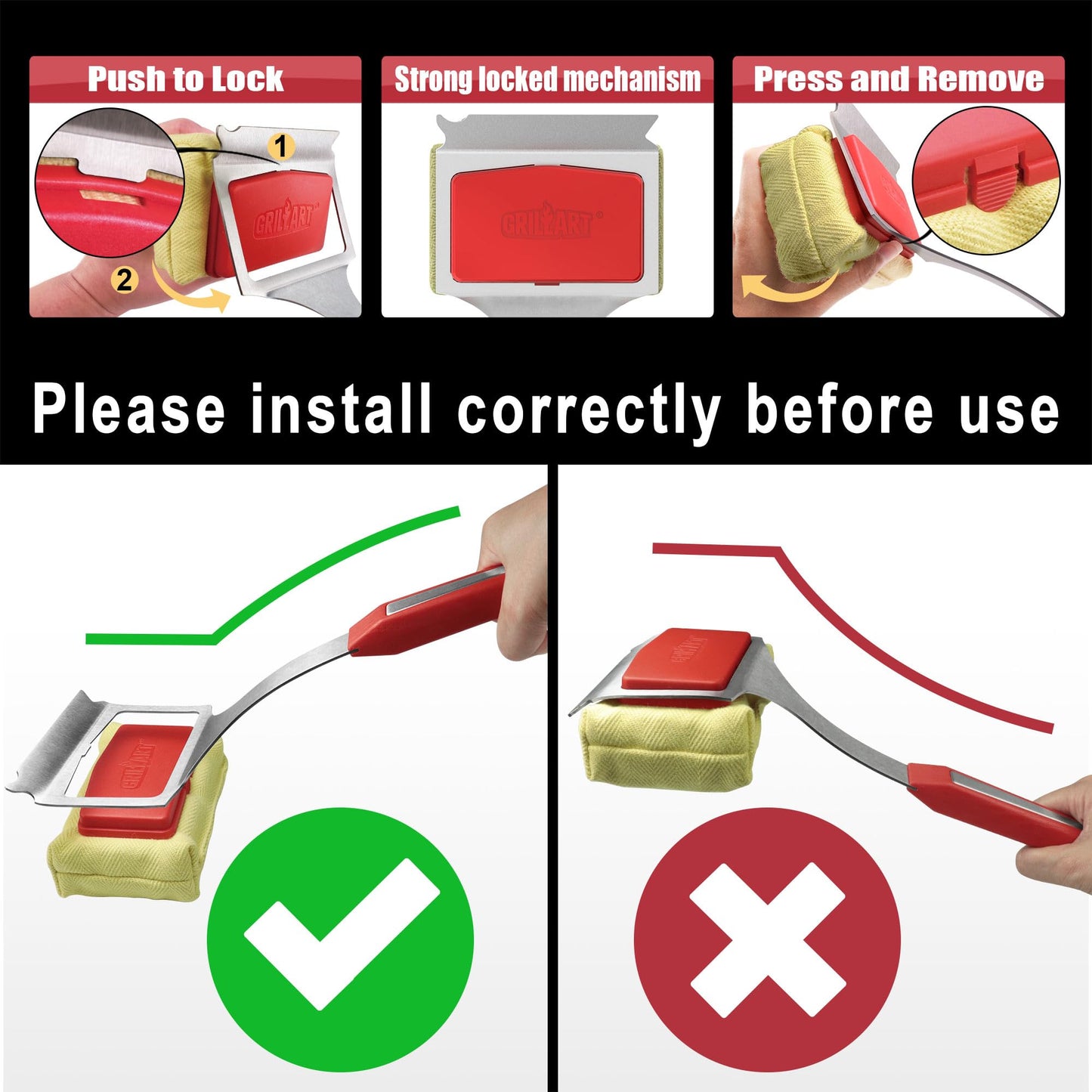 GRILLART Grill Brush Bristle Free, Replaceable BBQ Cleaning Pad (No Handle), Safe Replacement Cleaning Pad/Head for Cast Iron/Stainless Steel Grates - Red