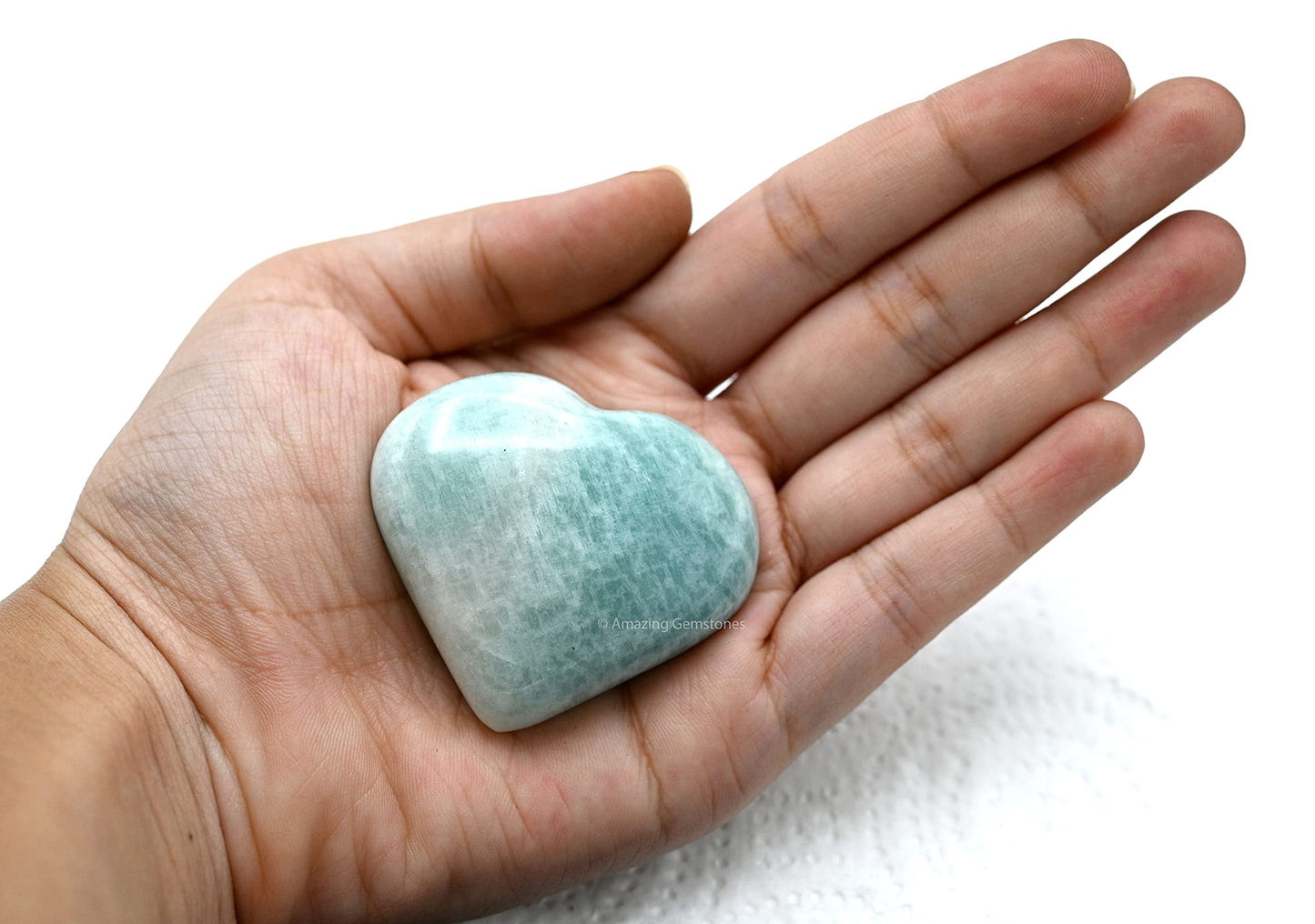 Amazing Gemstone Amazonite Crystal Heart Palm Stone - Pocket Massage Worry Stone for Natural Body Chakra Balancing, Reiki Healing and Crystal Grid