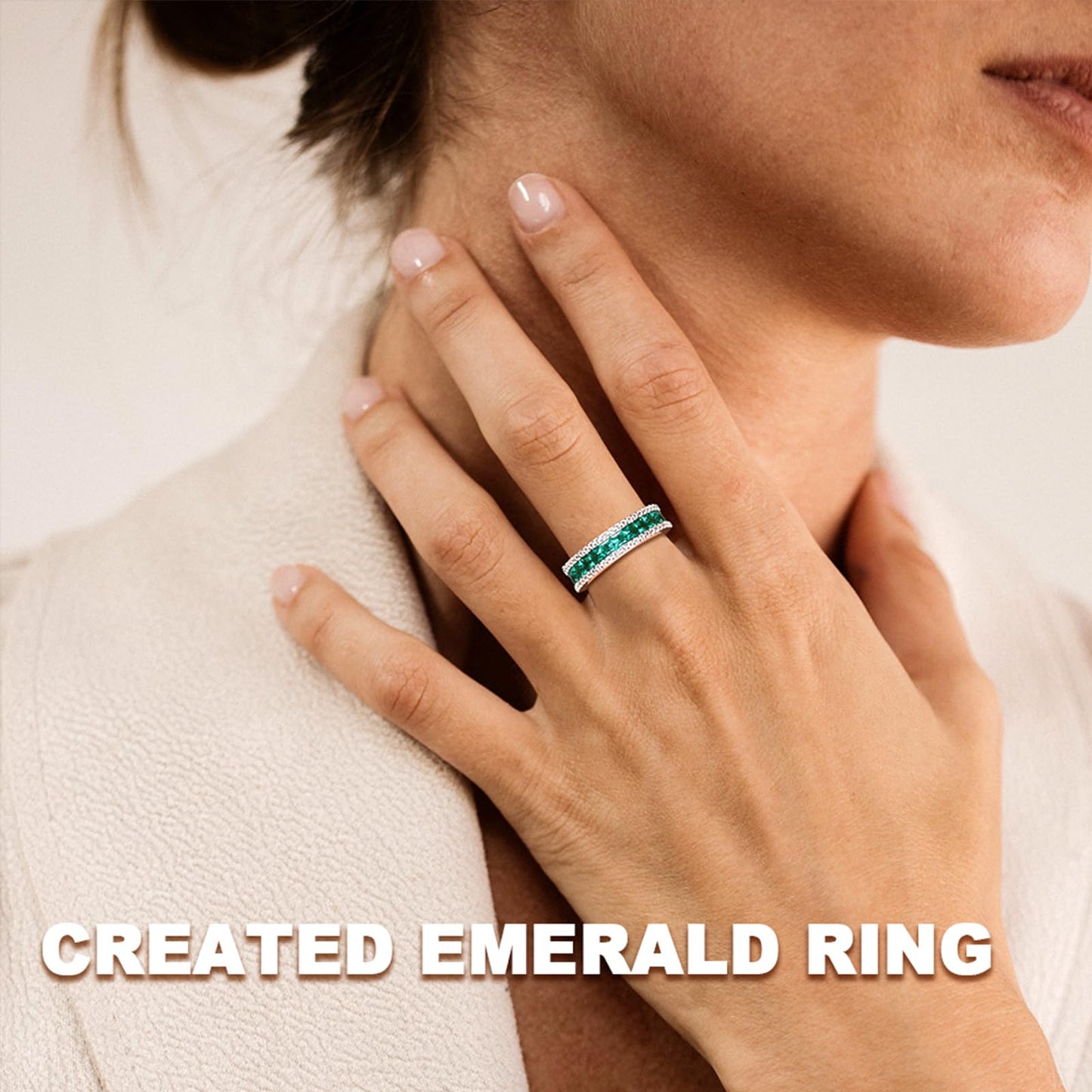 RANDES Emerald Rings for Men Women 5mm Half Eternity Bands Sterling Silver Thick Channel Set Anniversary Band May Birthstone Ring Size 10.5