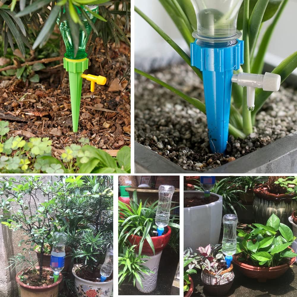 Self Plant Watering Spikes 24 Pack Auto Drippers Irrigation Devices Vacation Automatic Plants Water System with Adjustable Control Valve Switch Design for Houseplant, Gardenplant, Officeplant