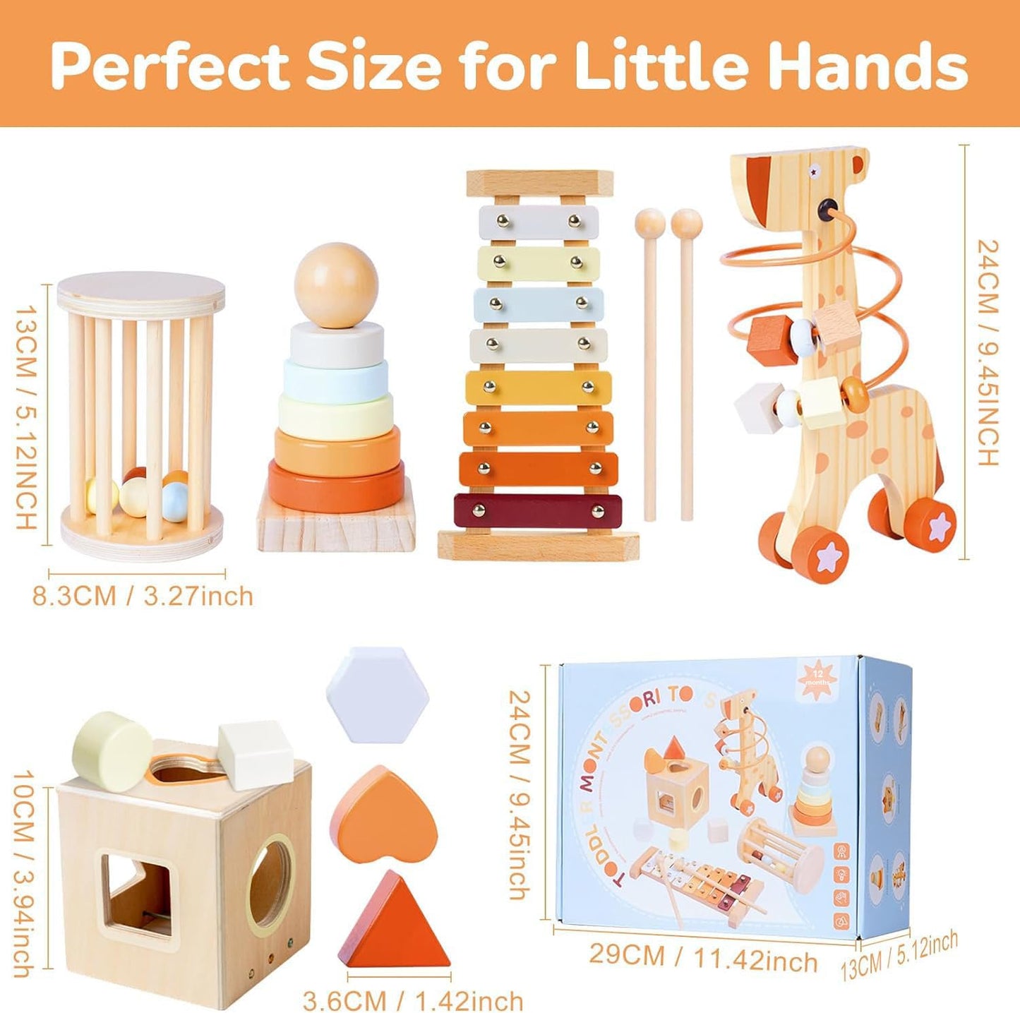 Smartwo Wooden Montessori Toys for 6-12 Months,Montessori Baby Blocks Toy for 6-12-18 Months,Shape Sorting,Xylophone,Development Toys for Girls Boys Birthday Chiristmas Gifts