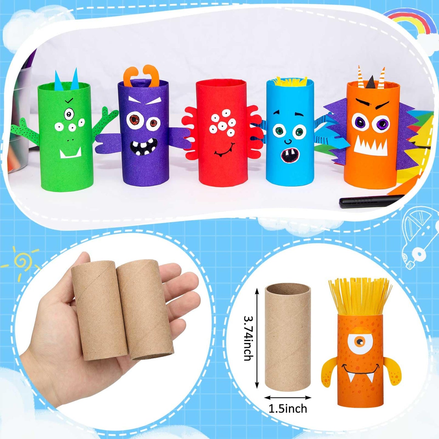 Henoyso 100 Packs Cardboard Tubes for Crafts, Thick Toilet Paper Rolls Empty for Kids Classroom Projects End of School Year Crafts Mother's Day DIY Gift Supplies (1.57 x 3.74 Inch,Brown)