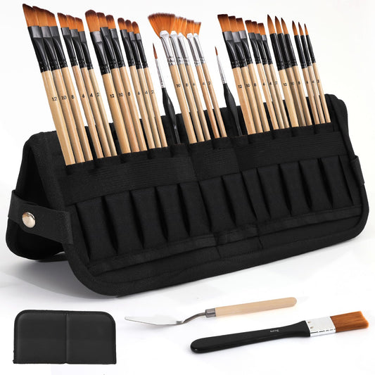 33pcs Paint Brush Set,Paint Brushes for Acrylic Painting, Oil, Watercolor,Professional Paintbrushes with Flat, Filbert, Fan, Palette Knife,ect.Art Supplies for Artists and Beginners