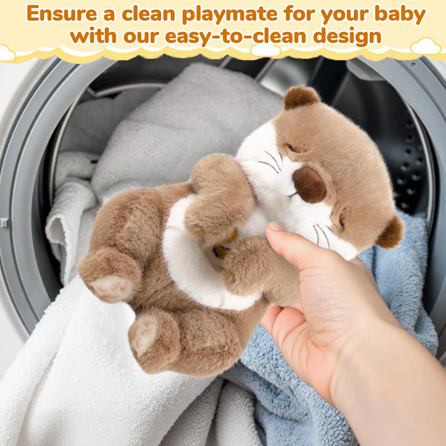 Breathing Stuffed Animal, Soothe Snuggle Otter Plush for Anxiety Adults and Kids, Volume Control, Machine Washable, Baby toy Sleep Buddy Soothing Otter with Realistic Breathing and Lights Music