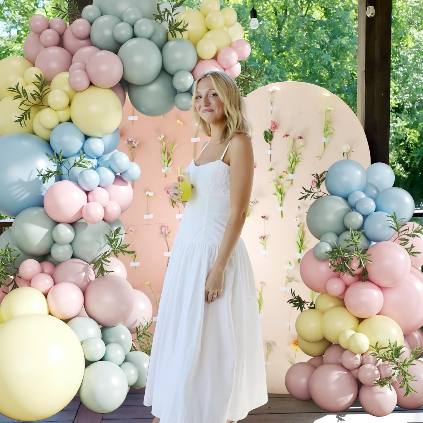 Pink Blue Yellow Pastel Balloon Arch Kit, 124Pcs Macaron Light Pink Blue Yellow Balloons for Spring Tea Party Baby Shower Wedding Birthday Gender Reveal Party Decorations