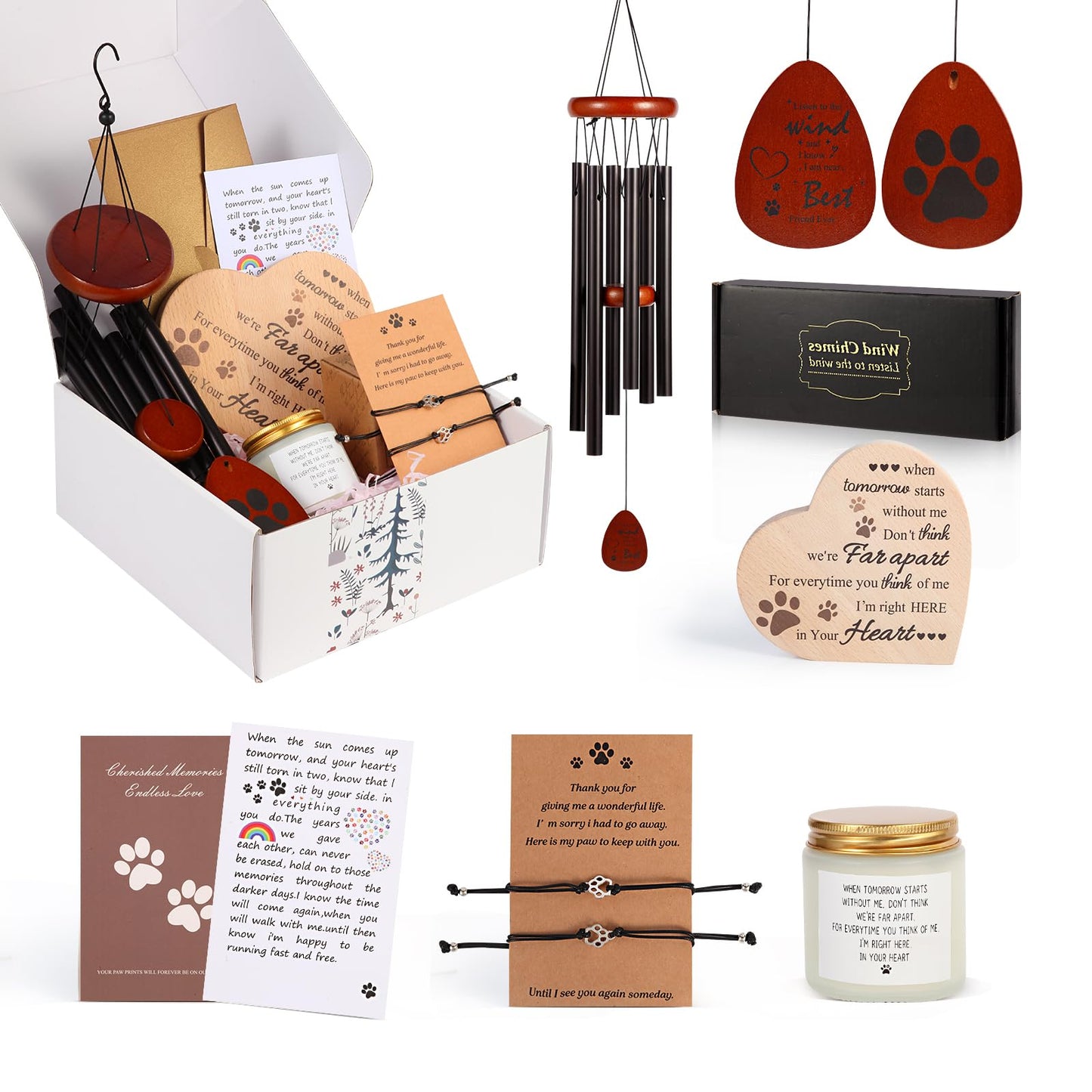 Pet Memorial Gifts for Loss of Dog Cat, Sympathy Gift for Pets Loss, Pet Memorial Wind Chimes, Dog Passing Away Bereavement, Remembrance Gift Basket for Friends Family