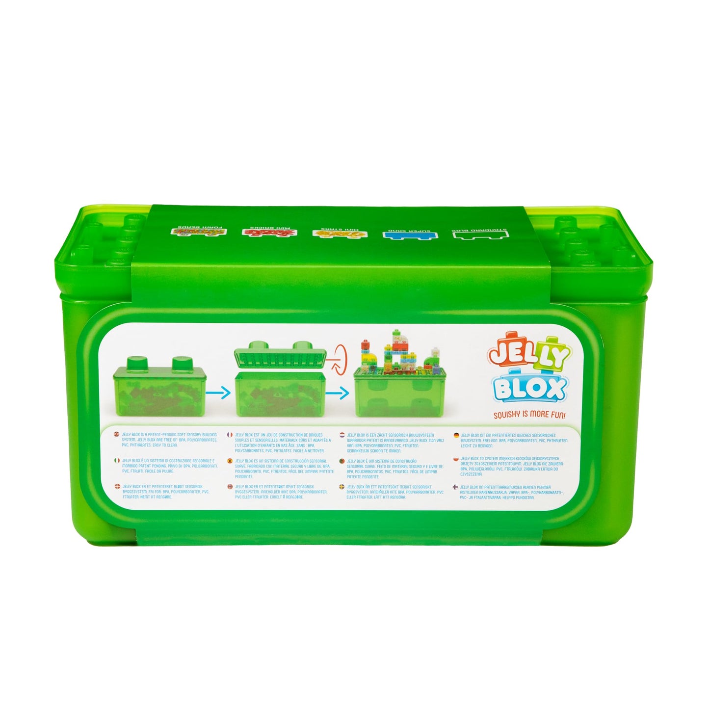 Jelly Blox Stash 'N Stack 2-in-1 Storage Case with 30 Blocks | Toddler & Preschool Building Blocks Kids Can Squeeze & Stretch | MESH ACCREDITED | Safety Tested & Ouch-Free | Sensory Play Toy Ages 2+