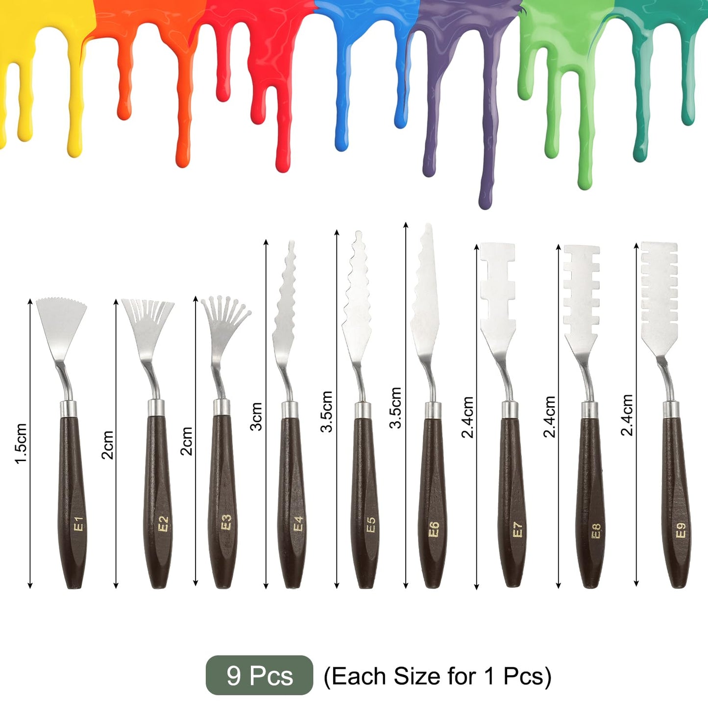 YOKIVE 9 Pcs Stainless Steel Palette Knife, Professional Art Spatula Set Oil Painting Accessories Color Mixing Scraper with Wood Handle, Great for Canvas Acrylic Painting (Brown)