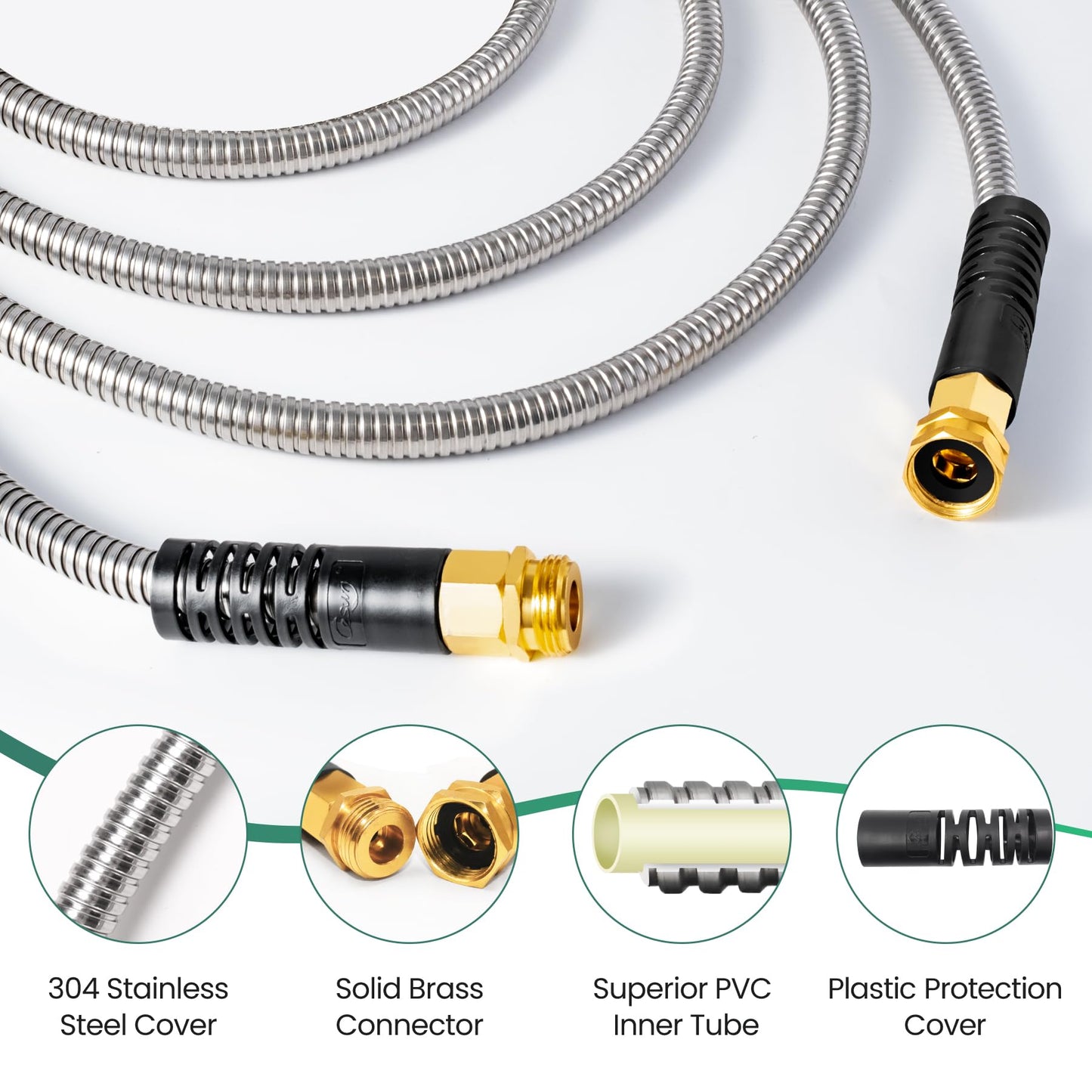 Cesun Metal Garden Hose 5FT, Short Connector, Water Lead-in Hose Extension, Kink-Free, Flexible and Lightweight, Drinking Water Hose for Hose Reel, RV