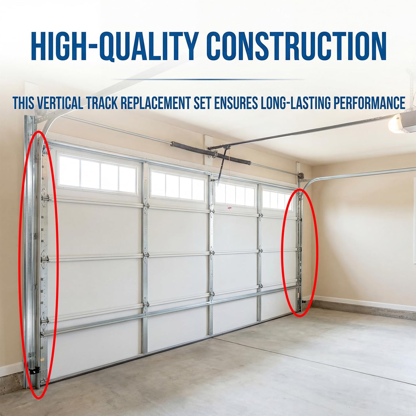 2-Pack Universal Garage Door Vertical Track Set – 88" Tall Replacement Rails for 8' Foot Doors, 2 mm Heavy Duty Galvanized Steel, Durable & Warp-Resistant, Fits 2" Rollers