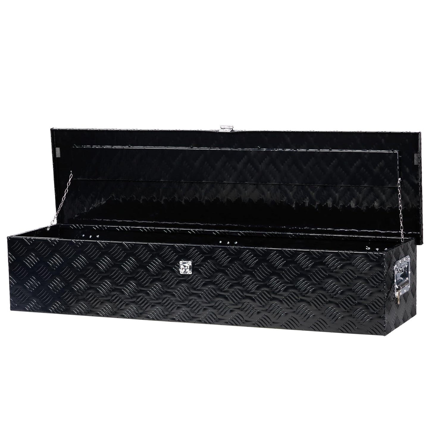 MOTORHOT 49 Inch Heavy Duty Aluminum Tool Box, 5 Bar Tread Plate Pick Up Toolbox, Storage Organizer Chest for Truck Bed RV Trailer with Side Handle and Lock Keys, Black