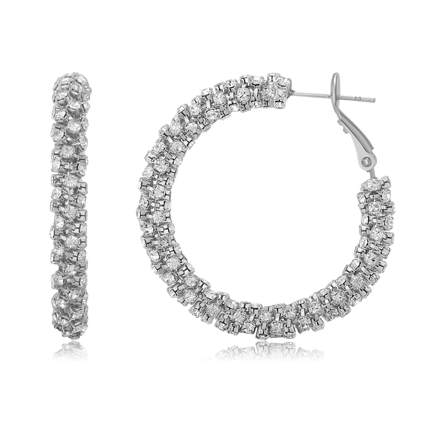 SayovatBek 14K Gold Plated 25–35mm Lightweight Hoop Earrings for Women, Cubic Zirconia, 925 Sterling Silver Post, Hypoallergenic Jewelry