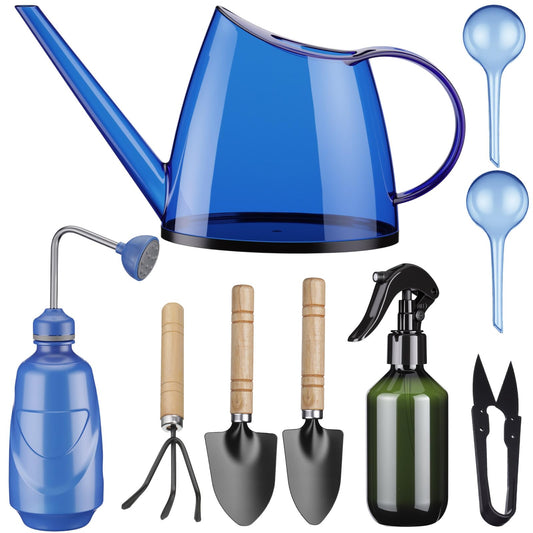 Ferrochef Indoor Plant Watering Can Set, 13 Pcs Garden Set with 47 oz Long Spout Can, Spray Mister, Squeeze Bottle, 6 Self Watering Globes, Gardening Tools & Pruning Scissors for Plants(Blue)