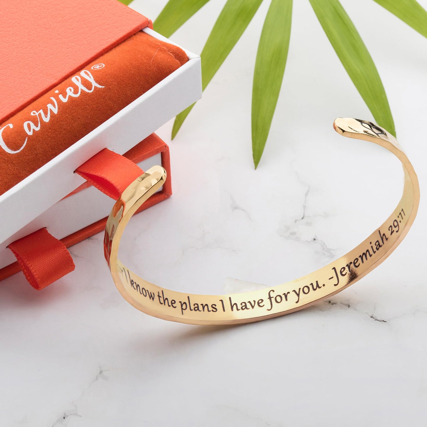 Carviell Christian Bracelet for Women – For I Know the Plans I Have for You Jeremiah 29:11, Engraved Gold Cuff, Religious Faith Jewelry Gift for Daughter, Sister, Friend, Mom, or Granddaughter