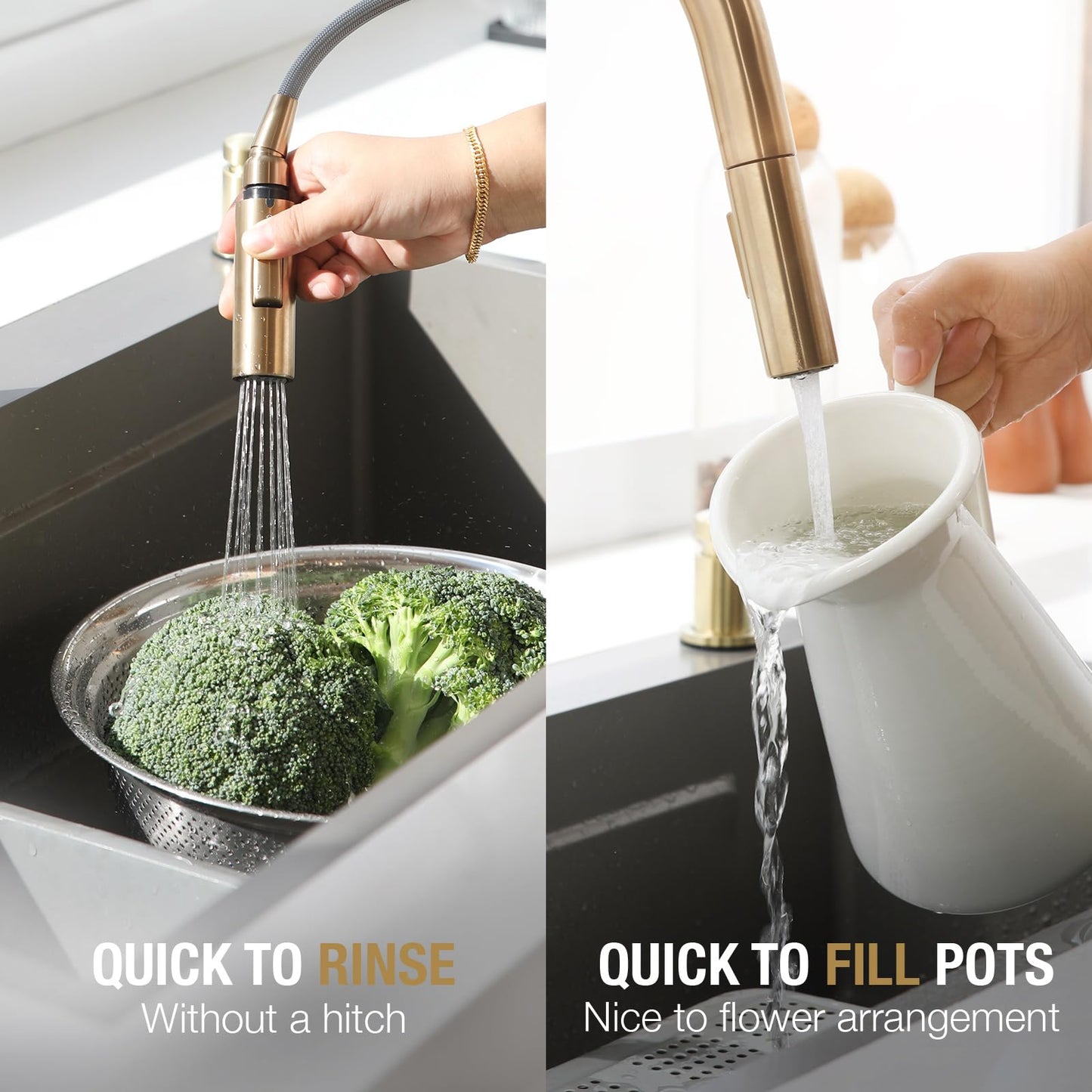 Lava Odoro Champagne Gold Kitchen Faucet with Pull Down Sprayer, Modern Kitchen Sink Faucet Single Hole Gold Faucet for Kitchen Sink with 2-Function Spray Head, Deck Plate Included, KF1120-CB