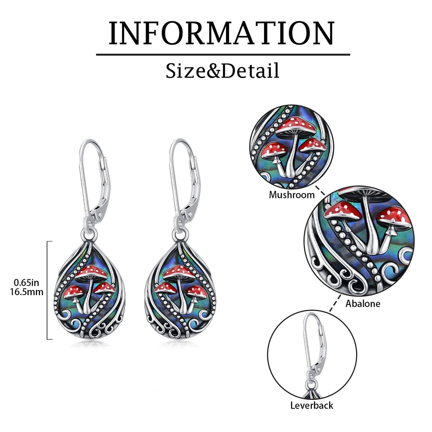 YYmqmq Mushroom Earrings for Women 925 Sterling Sliver Abalone Filigree Dangle Earrings Leverback Jewelry Mushroom Gifts for Women Girlfriend