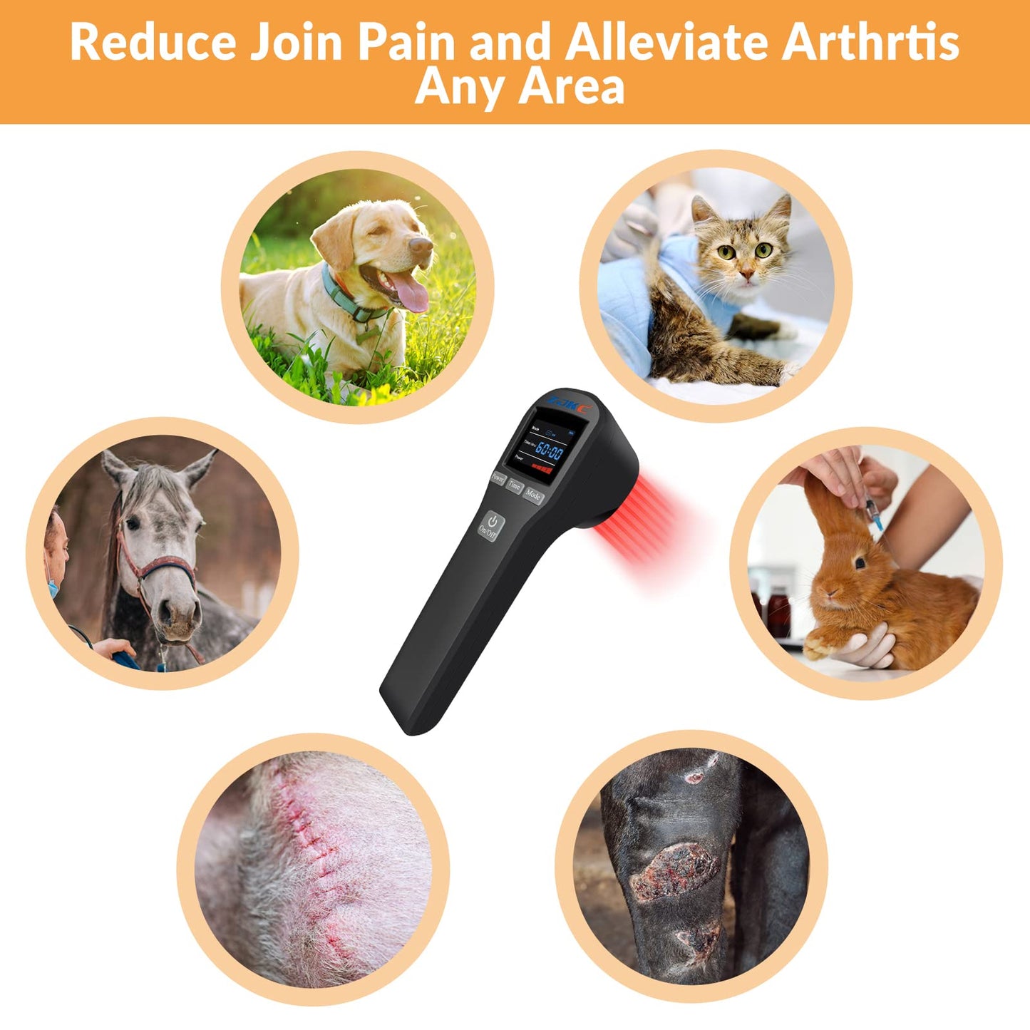 ZJKC Cold Laser Therapy Device for Muscle & Joint, 4x808nm+16x650nm, Pain Relief, Accelerate Healing, Home Light Therapy for Dogs, Cats, Horses and Animals(Black)