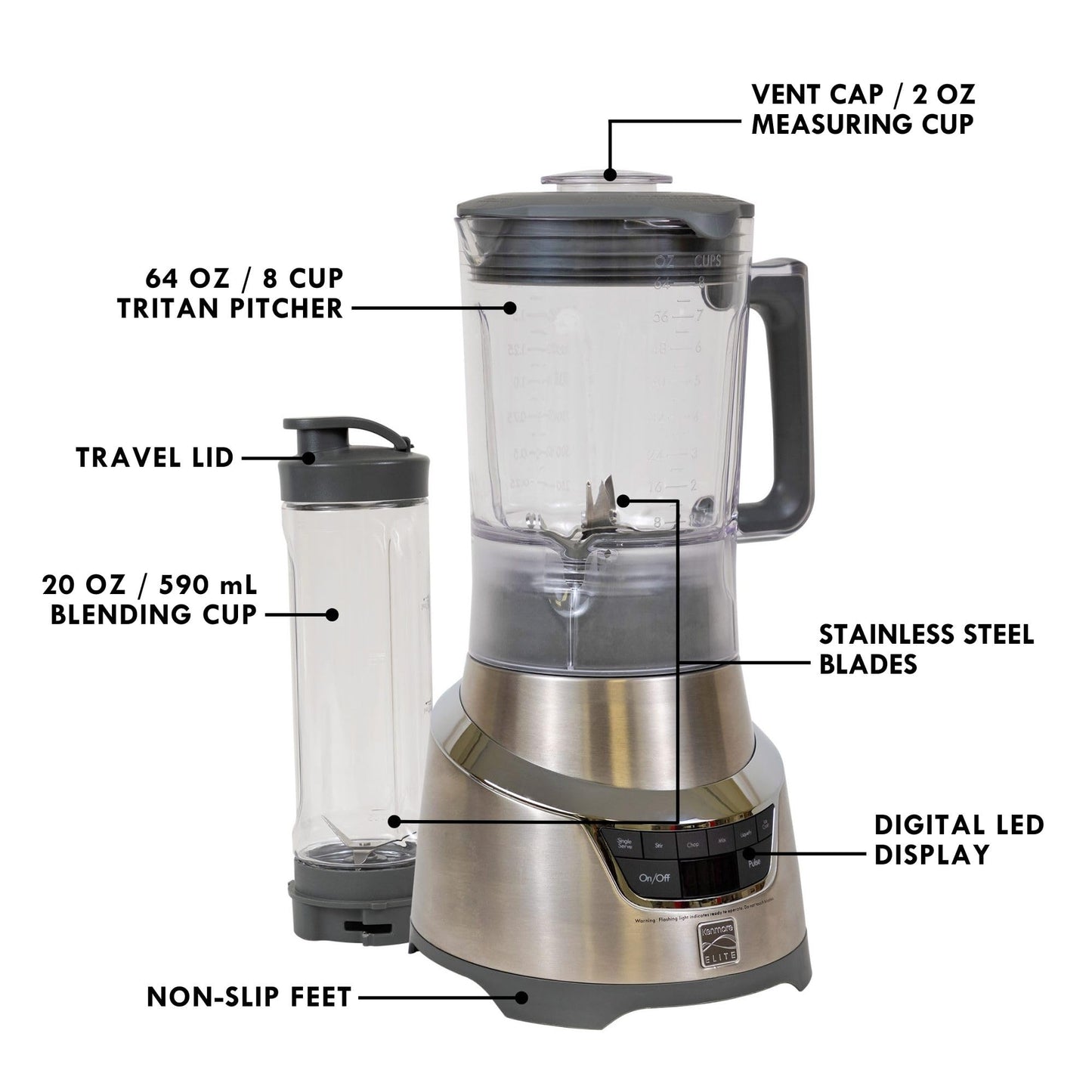Kenmore Elite Countertop Blender – Electric Mixer for Smoothies, Ice Crush & Pulse Function, Heavy Duty Pitcher, Kitchen Appliance, Dishwasher-Safe Jar