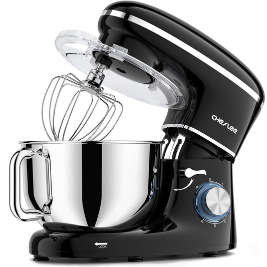 CHeflee Stand Mixer,660W 6+P With 6.5QT Stainless Steel Bowl,Dough Hook, Wire Whip & Beater,for Most Home Cooks,Black