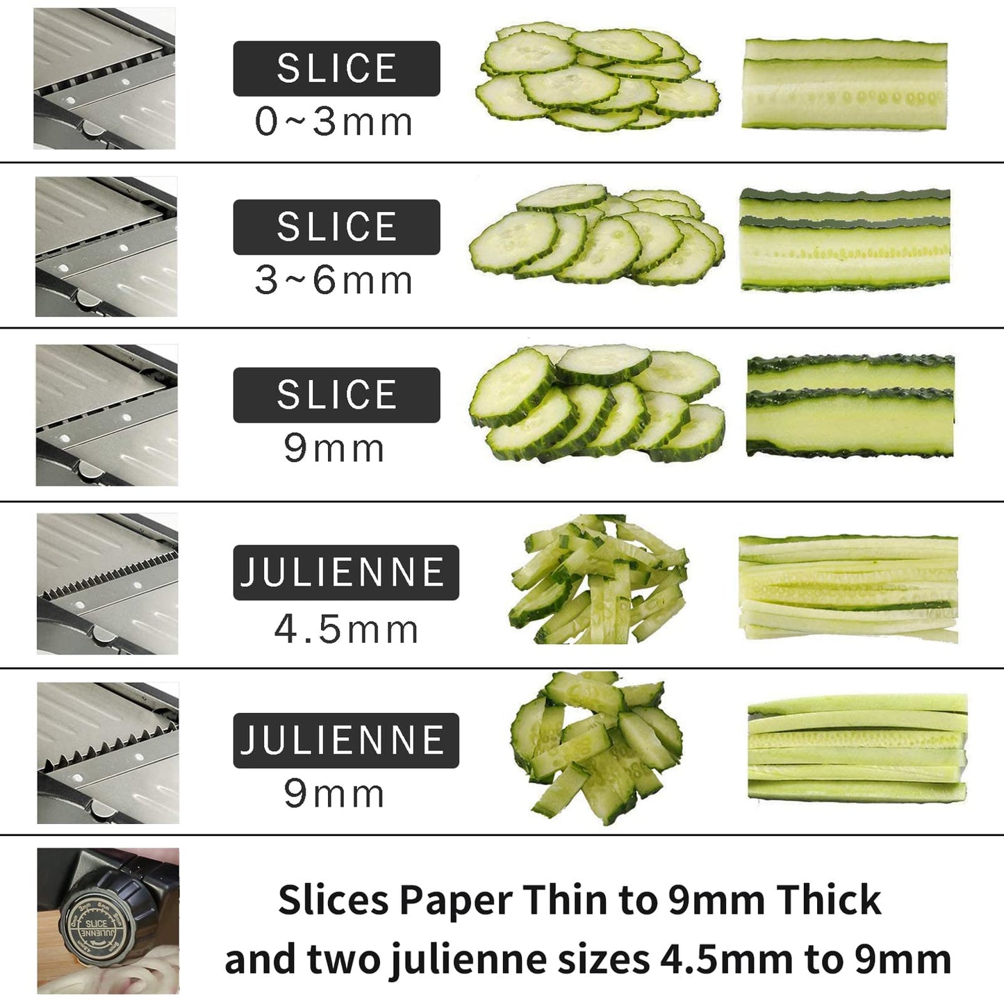 WELTONHM Mandoline Slicer, Adjustable Mandoline Slicer for Kitchen, Stainless Steel Mandolin Vegetable Chopper for Potato, Julienne Cutter with Cut-Resistant Gloves, Black