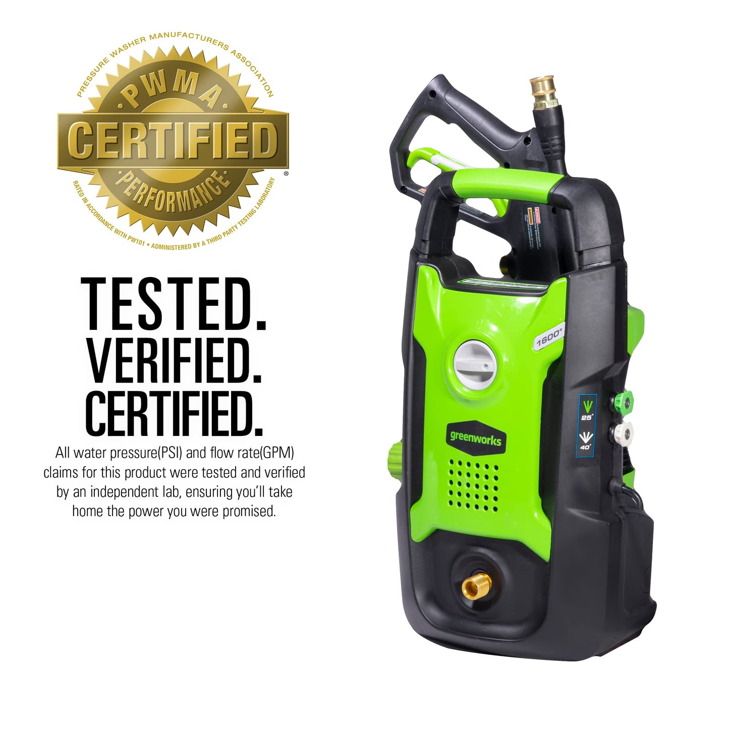 Greenworks 1600 PSI (1.2 GPM) Electric Pressure Washer & Flexzilla Garden Hose 5/8 in. x 50 ft, Heavy Duty, Lightweight, Drinking Water Safe, ZillaGreen - HFZG550YW-E
