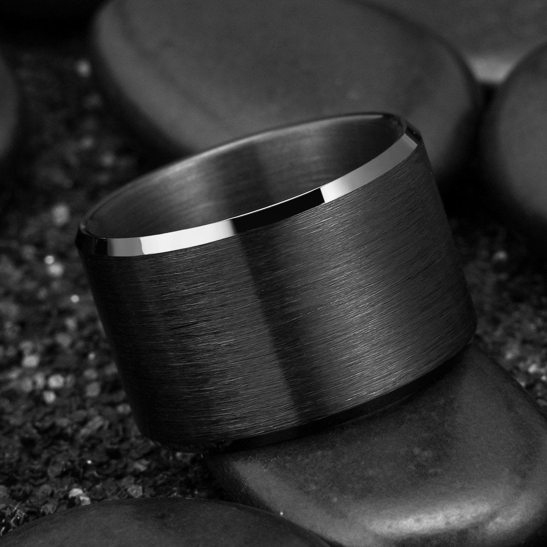 King Will Black-15mm Basic Wedding Ring For Men with Brushed Matte Surface Beveled Polished Edge Comfort Fit 11