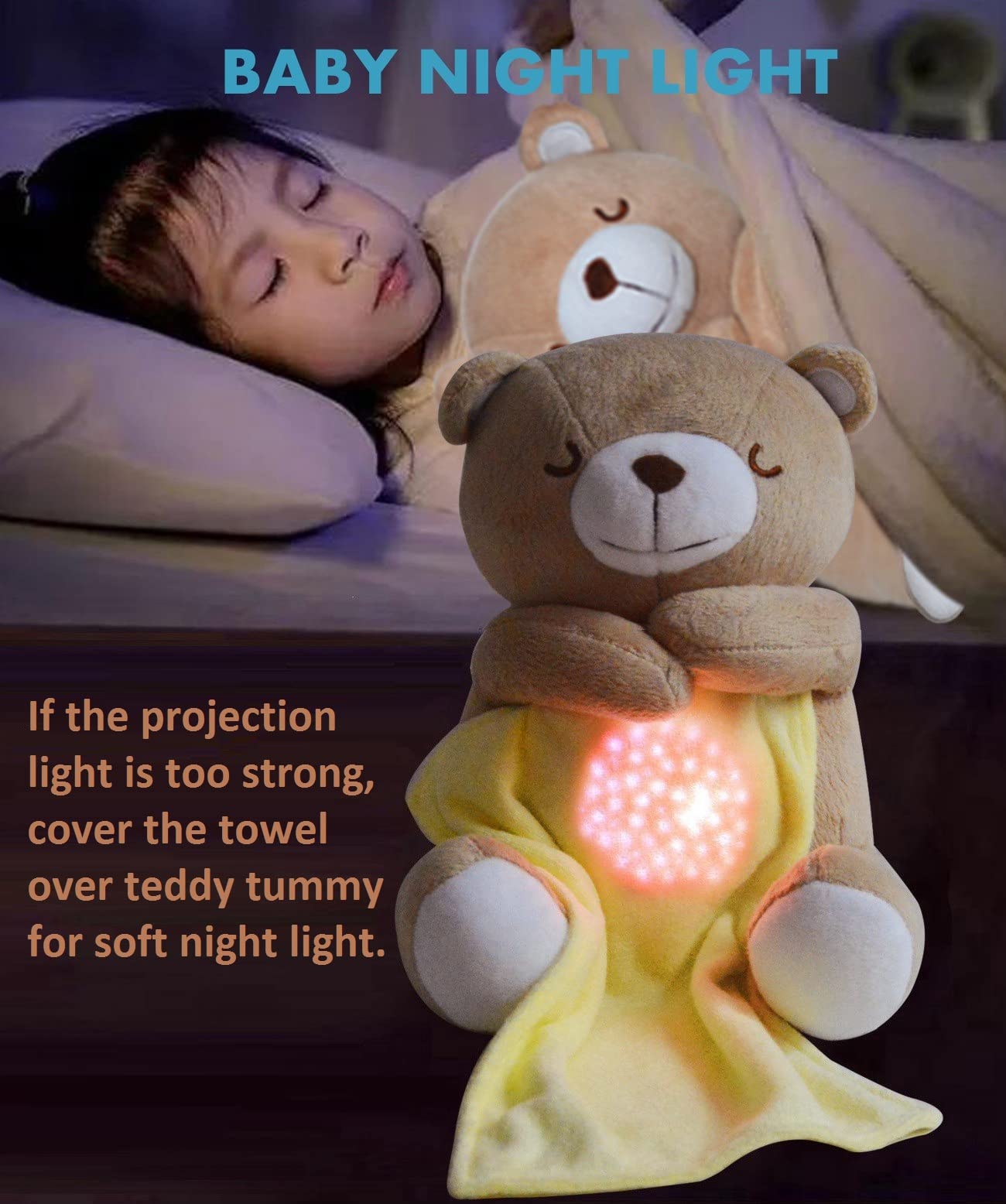 Baby Sleep Soother, Cry Activated Sensor Teddy Bear Lullabies & Mom Heartbeat, Nursery Toddler Star Night Light Projection Sleep Aid, Unique Girl, Baby boy and New Baby Gifts
