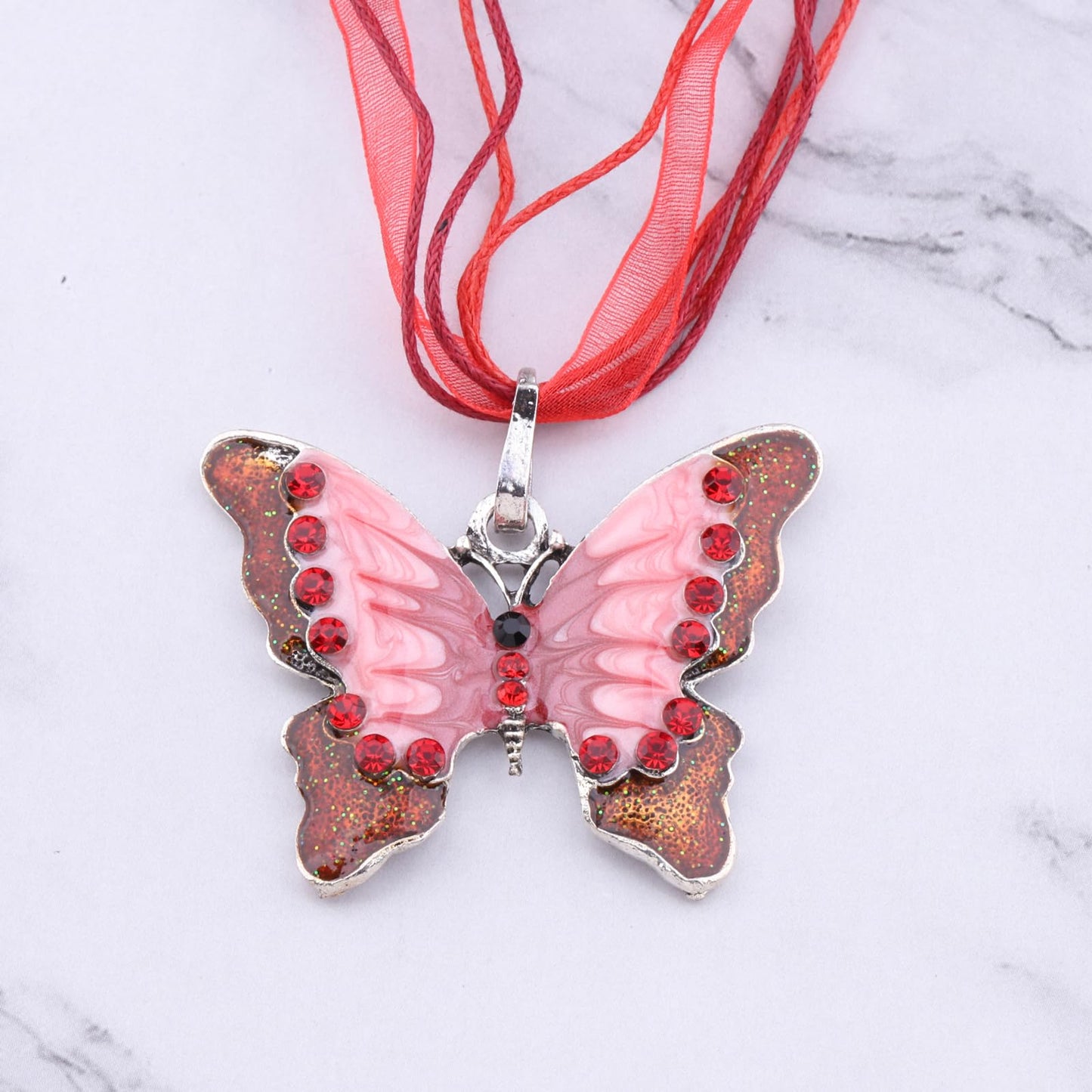 FEELMEM Crystal Rhinestone Butterfly Brooch Pin Blue Color Butterfly Brooches for For Women Wedding/Banquet/Birthday Party (red-1)