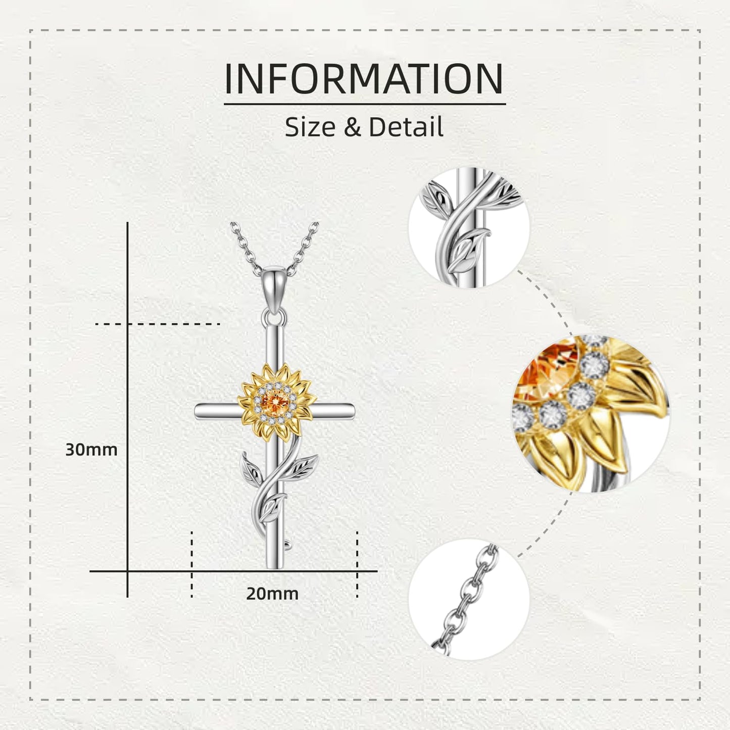 SNOWELLE Cross Sunflower Necklace for Women 925 Sterling Silver Dainty Sunshine Pendant Jewelry Gifts for Women