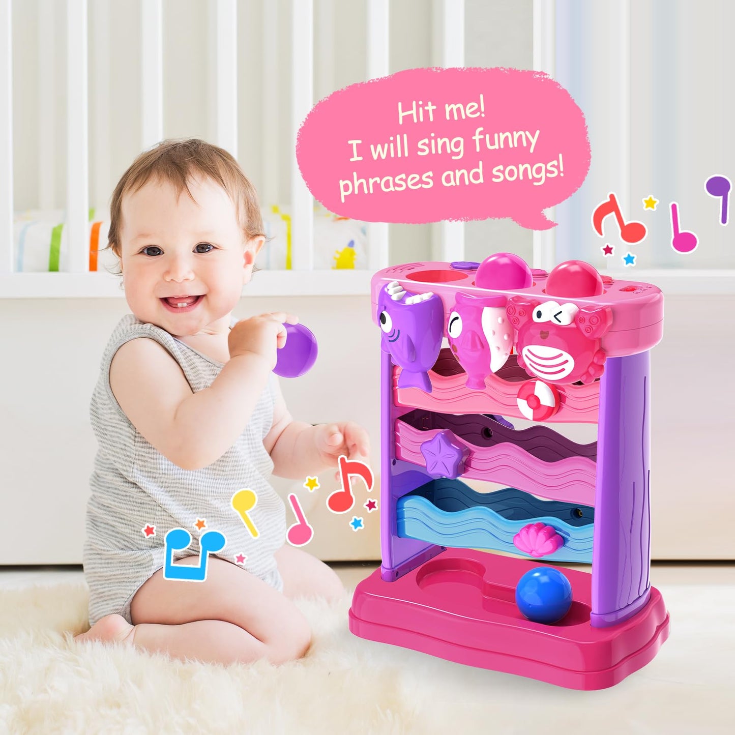 YEGEER Toys for 1 2 Years Old Girls, Musical Toys for 12-18 Months, Interactive Toddler, Montessori Toys, Christmas Birthday Gifts for Baby Kids Toddlers Age 1-2 Years Old (Pink)