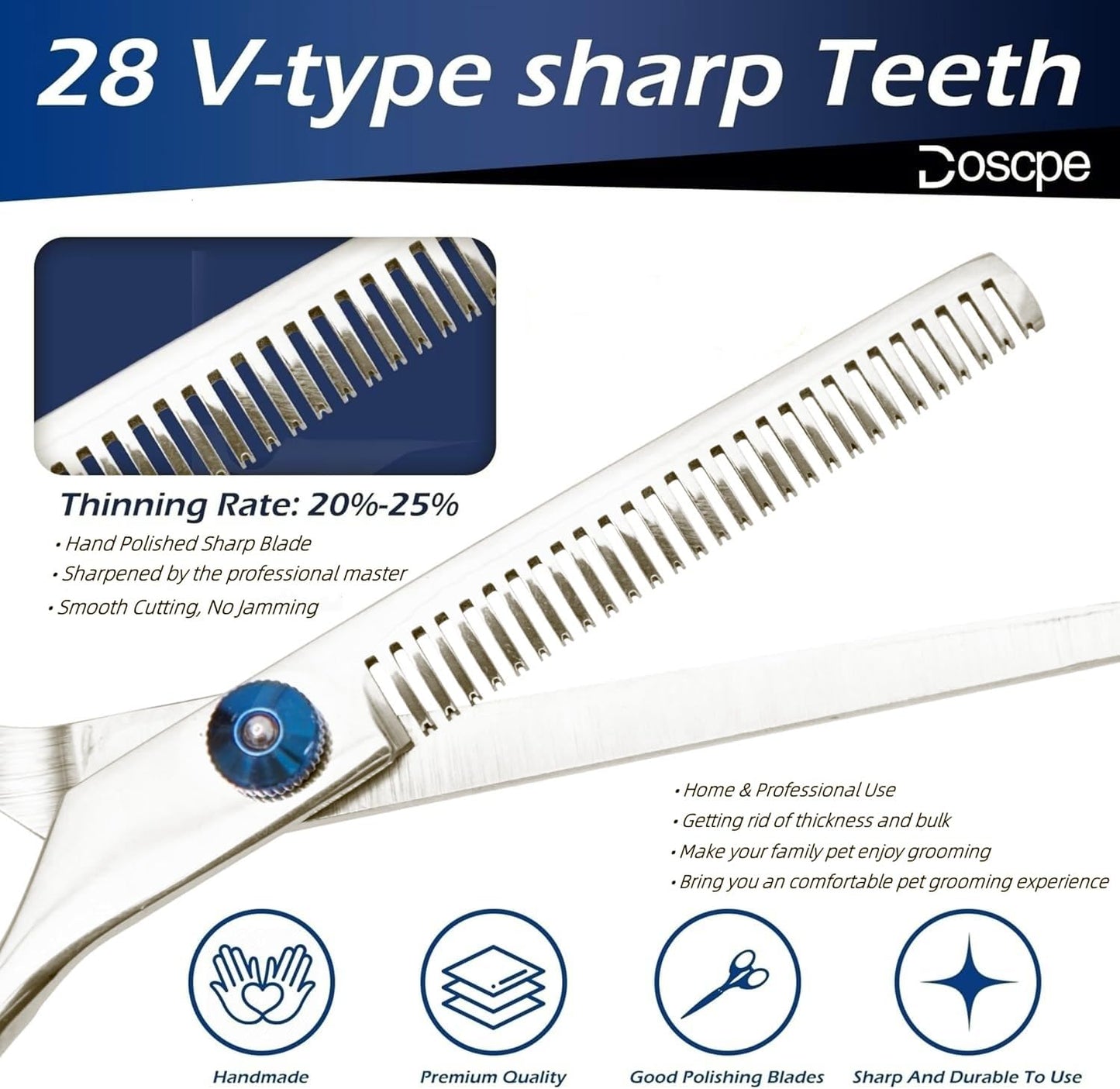Doscpe 6 in 1 Professional Dog Grooming Scissors Set Pet Hair Cutting Shears Kit, Stainless Steel with Safe Rounded Tips for Dog Cat Other Animals, Right Left Handed