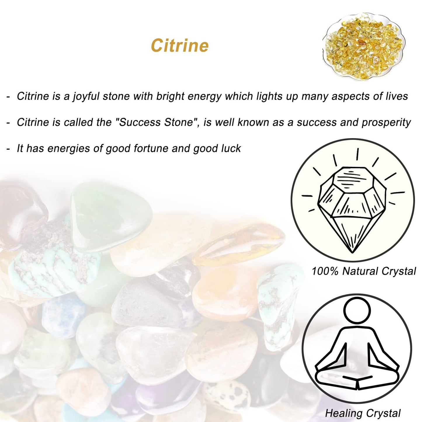 Natural Citrine Tumbled Chips Crushed Crystal Stone, 7-9mm Polished Healing Crystal Chips Healing Reiki Crystal Jewelry Making Home Decoration