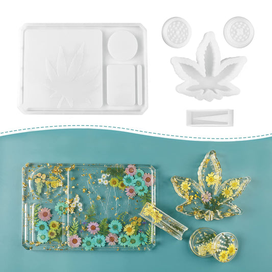 4 PCS Silicone Molds for DIY Epoxy Resin - Large Resin Molds Including Rolling Tray Mold Ashtray Joint Holder and Resin Grinder Mold