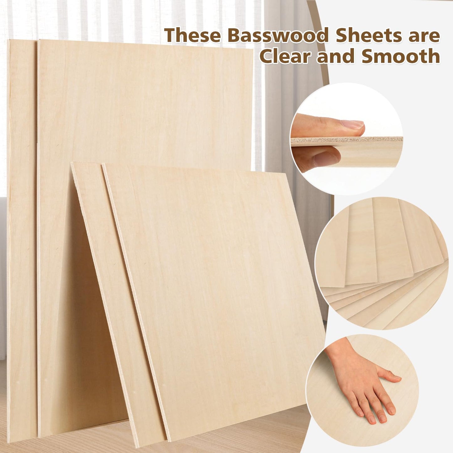 Adrattnay Basswood Sheets 3mm - 1/8 x 16 x 16 inch, 24pcs Square Laser Basswood Plywood for Laser Cutting & Engraving DIY Crafts, Wood Burning, Painting, Architectural Model Building