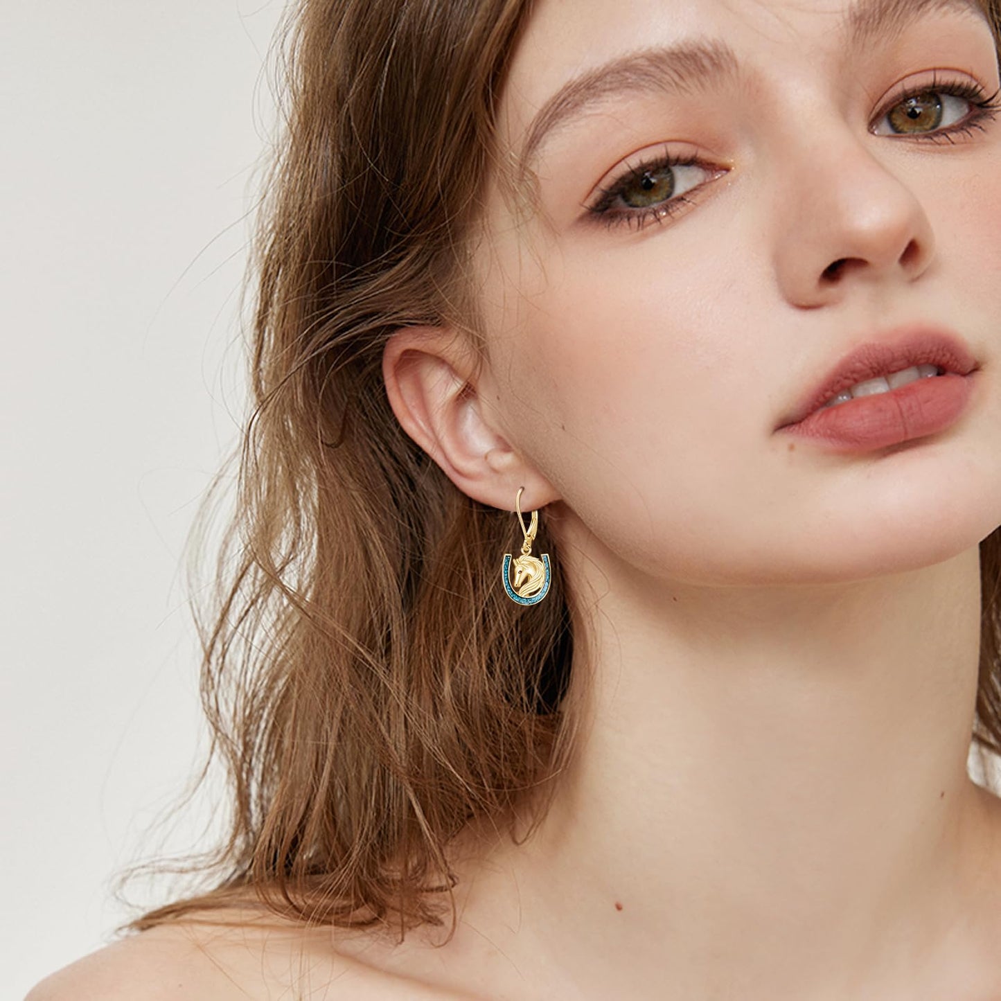 YYmqmq Gold Horse Earrings Horse Gifts for Women Sterling Silver Turquoise Horseshoe Dangle Earrings Leverback Western Jewelry Gifts for Women Girlfriend
