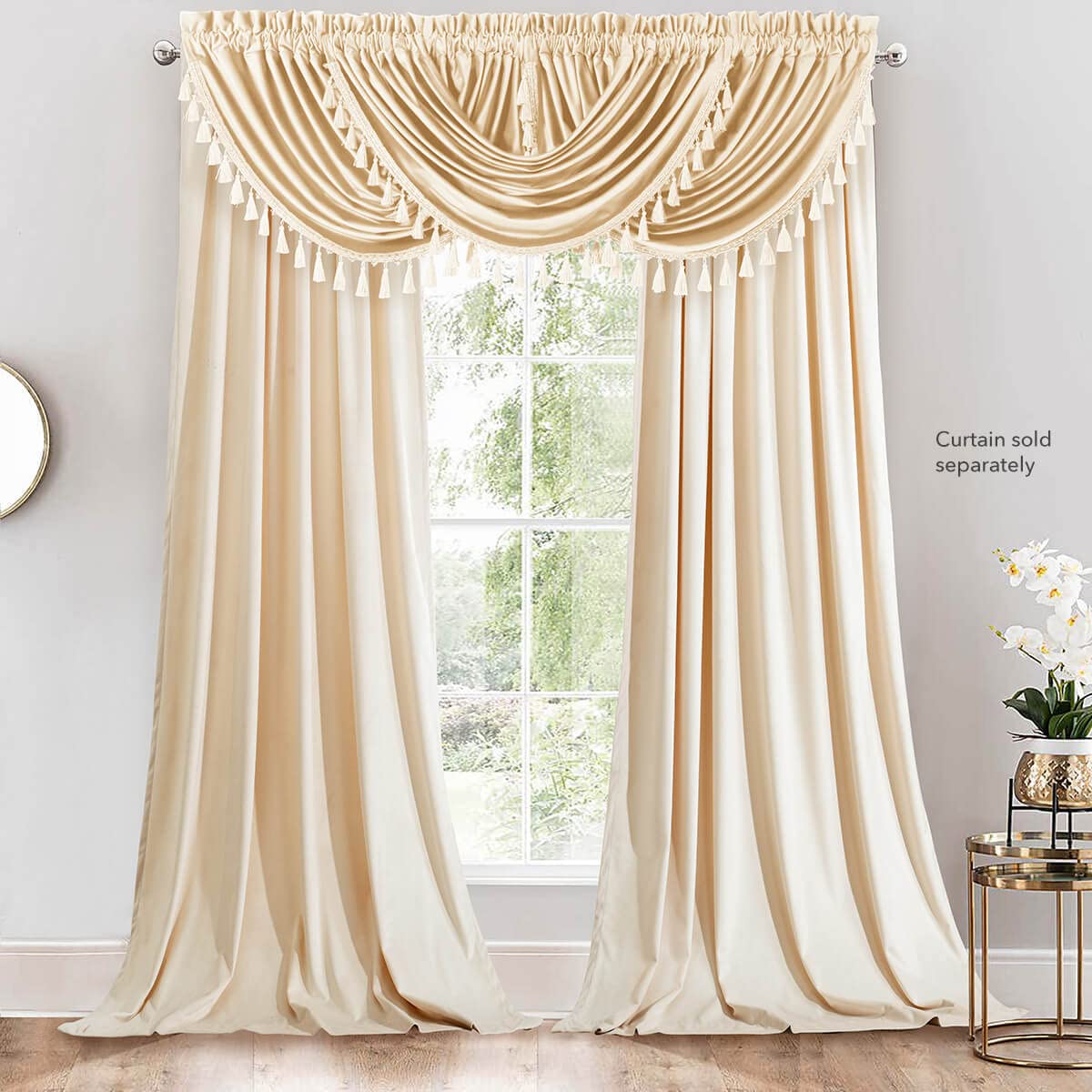 Royal Hotel Bedding Velvet Waterfall Valance, 1 Single Waterfall Valance, Top Rod Pocket Heavyweight Velvet, Off-White, 57 inches Wide by 37 inches Long (Single)