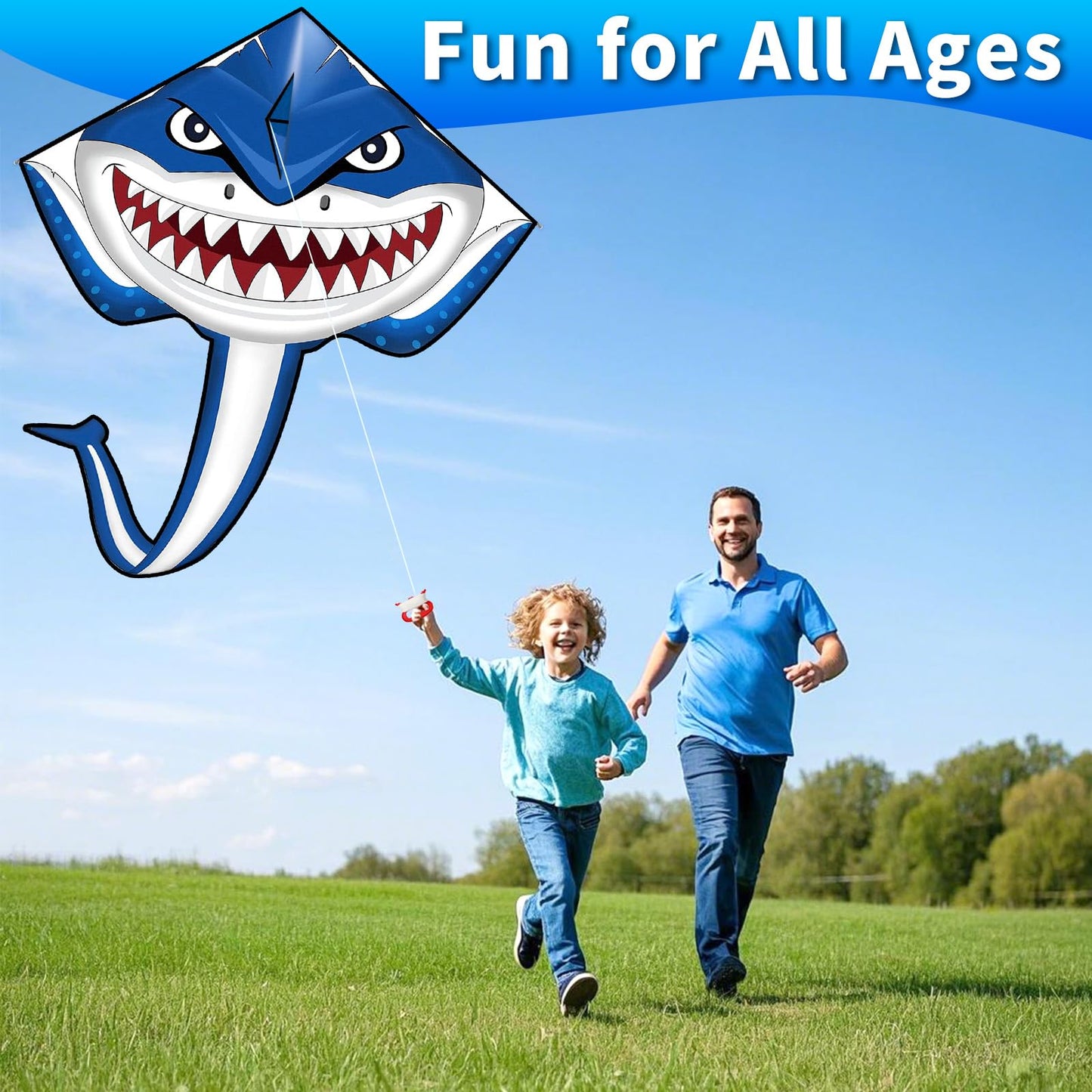Kites for Kids Ages 4-8 8-12, Large Shark Kite Easy to Fly for Kids & Adults, Beach Kites Toys with 328ft String and Handle, Beginner Kite for Boys Girls Outdoor Activities Summer Beach Games
