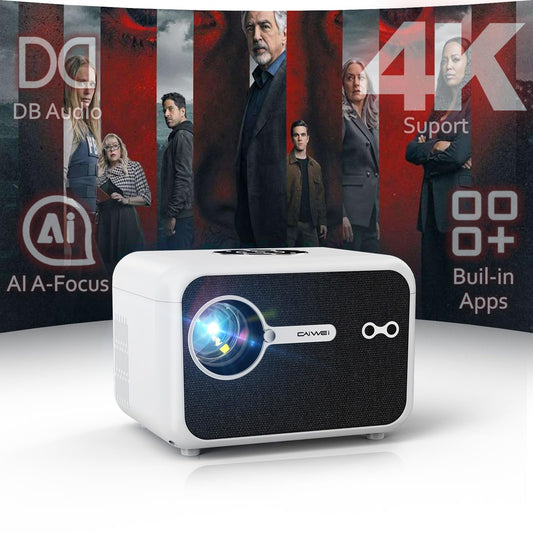 Smart 4K Projector Portable with Auto Focus, Triple Brightness, DB Audio, Official Apps for Outdoor Movie Night Home Theater Video Gaming, HDMI eARC/CEC WiFi6 BT5.4, Halloween Christmas Holiday