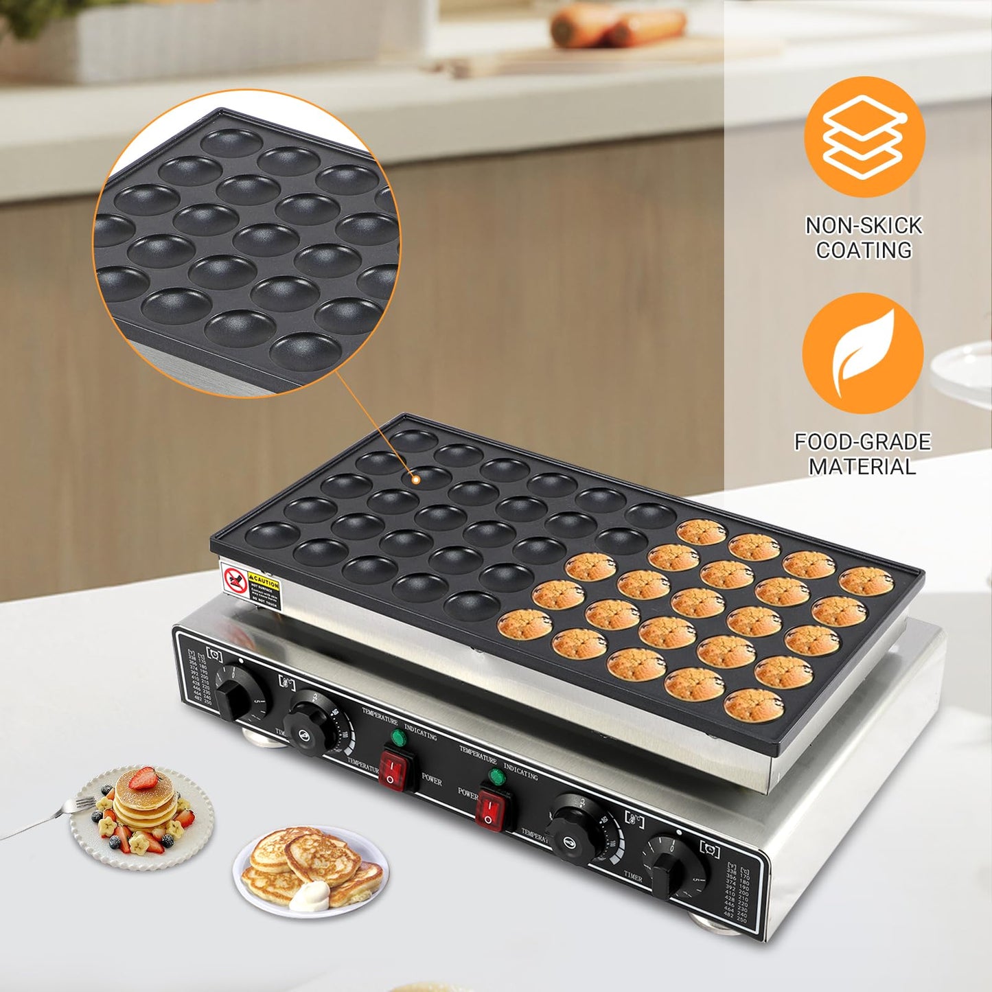 50 Pcs Mini Pancakes Maker Machine, 1800W Electric Nonstick Mini Pancake Maker with Temp & Time Control, Stainless Steel, Perfect for Home or Commercial Use