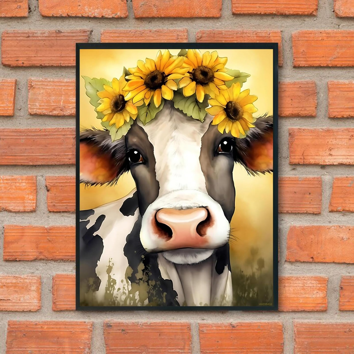 HMDIIMGE DIY Black and White Cow Sunflower Wreath Diamond Painting Kit for Adults, 5D Gems Diamond Art Kit, Stick Corresponding Diamonds in Number Order, for Home Bathroom Wall Decor 12x16 inch