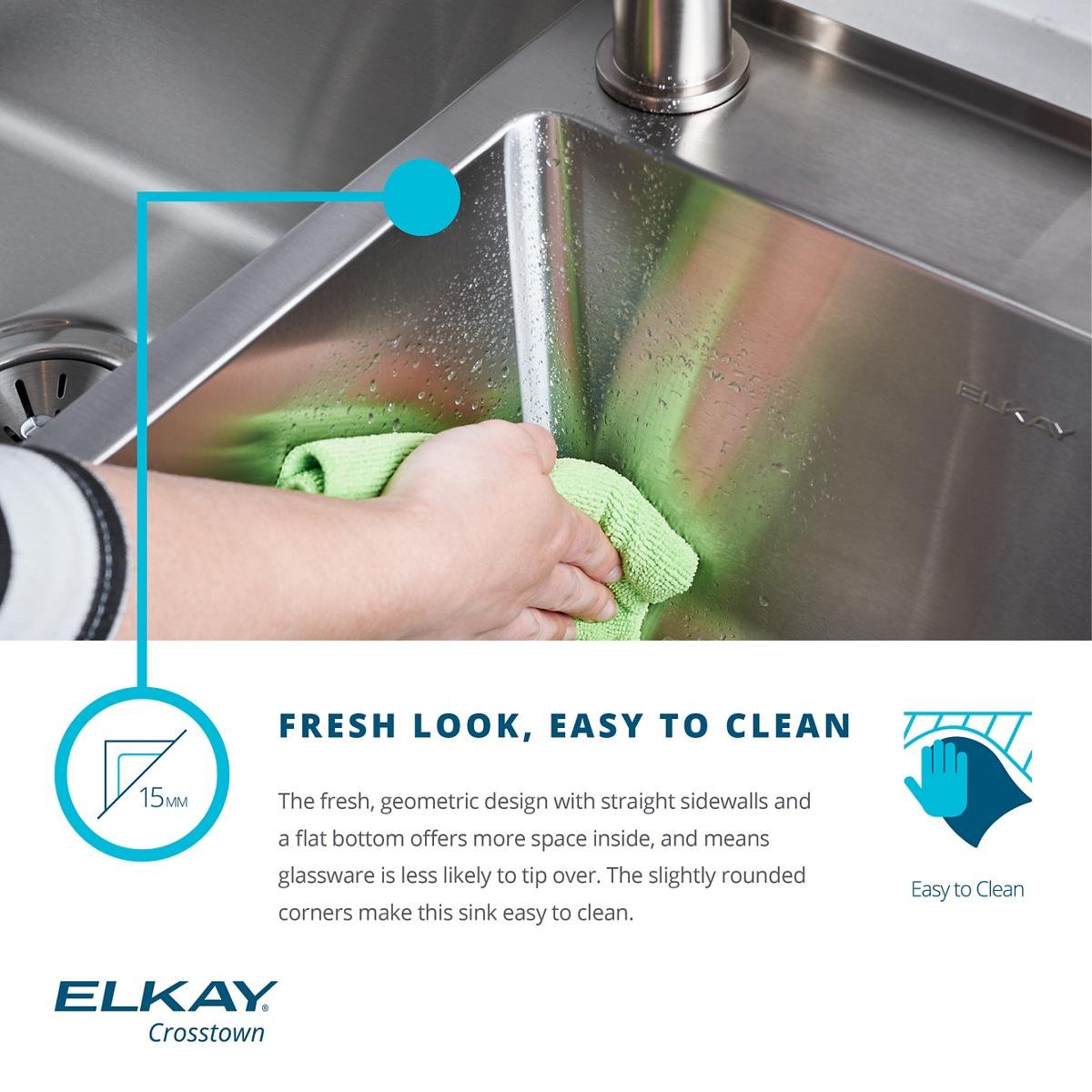 Elkay EFRU131610T Crosstown Single Bowl Undermount Stainless Steel Kitchen Sink, Polished Satin,16 x 19 x 10