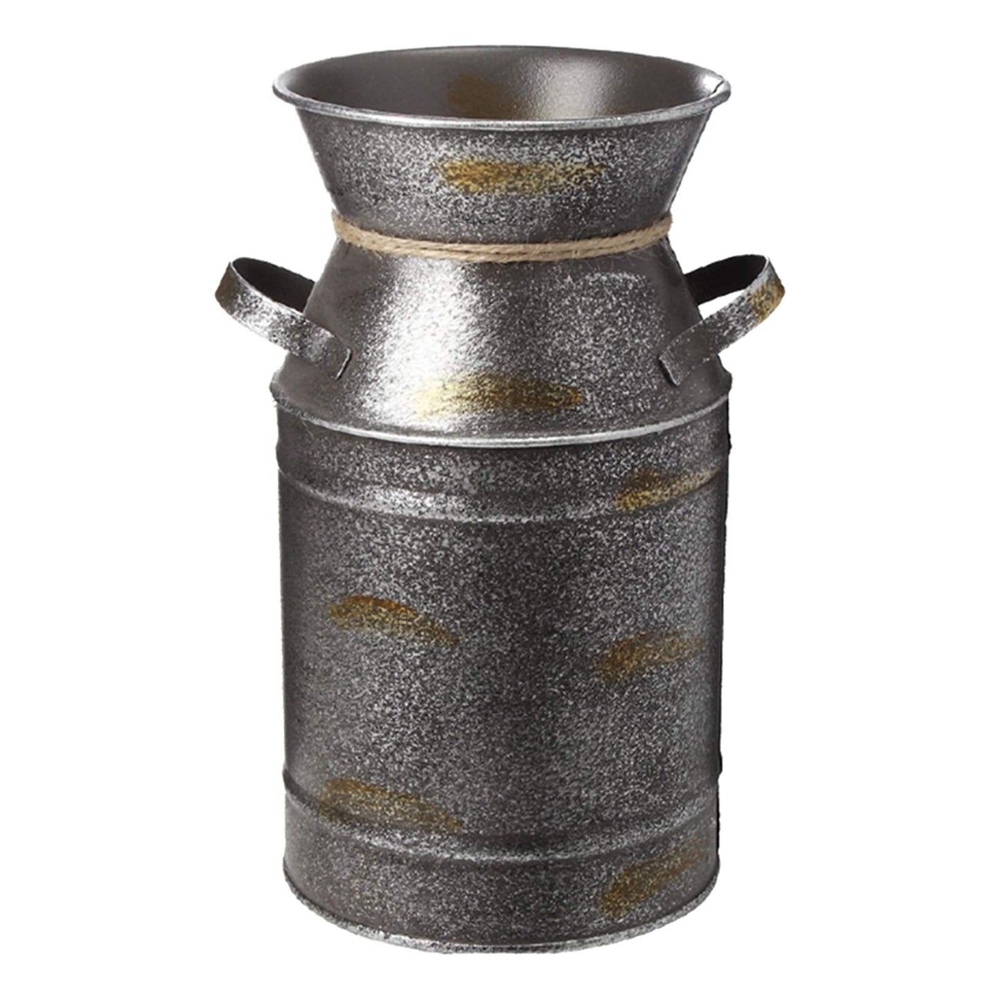 HIDERLYS 7.5" High Rustic Decorative Vase with Greetings and Rope Design, Metal Milk Can Country Jug for Living Room, Bedroom, Kitchen(Family)