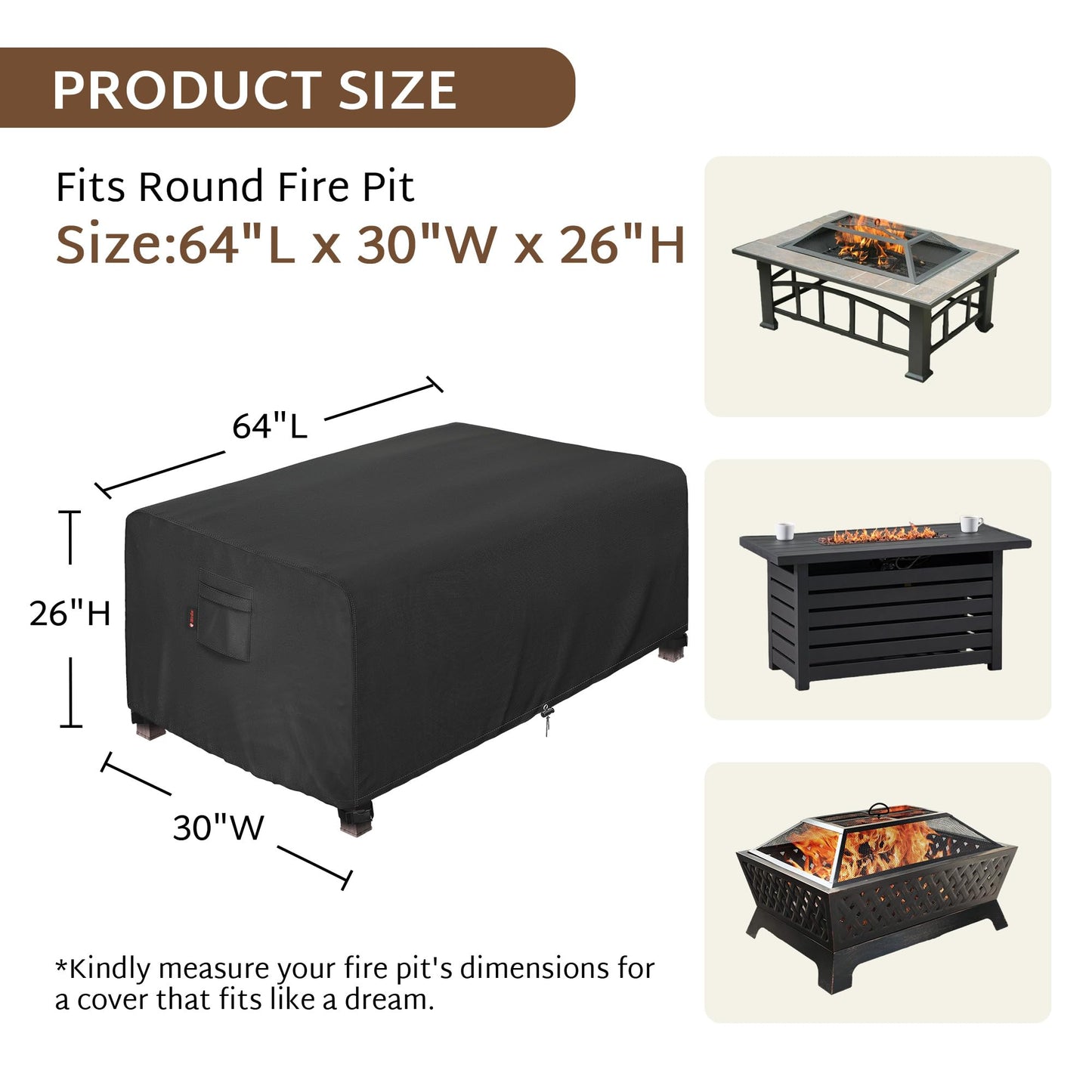 iBirdie Rectangular Gas Fire Pit Table Cover 64 x 30 inch Outdoor Waterproof and Weatherproof Heavy Duty 600D, Patio Furniture Coffee Table Fireplaces Covers