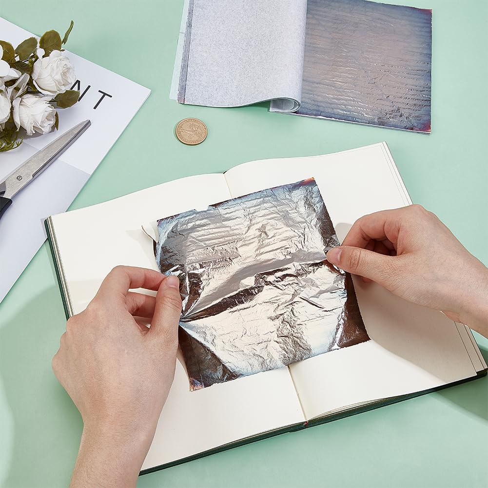 MAYJOYDIY 50 Pcs Grey Foil Sheets 5.5×5.3 Inch Grey Leaf Paper Metallic Leaf Sheets Gilding Crafting Foil Paper for DIY Nail Paintings Handcrafts Picture Frames Sculpture Furniture Arts