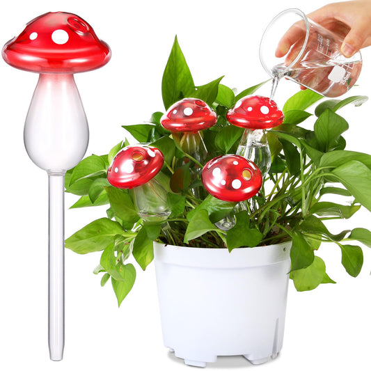 Weysat 4 Pack Glass Self Watering Globes for Indoor Plants Mushroom Watering Devices Bulbs Automatic Plant Waterer Balls Planter Spike for Garden Patio Outdoor Potted Flower Irrigation