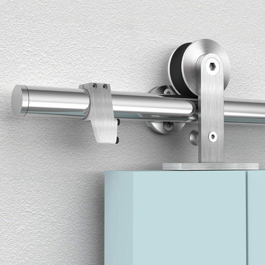 HAHAEMAIL 5FT Top Mount Stainless Steel Sliding Barn Door Hardware Track Kit, Heavy Duty, Anti-Rust, Slide Smoothly Quietly Easy Install 5FT Track Kit for 26"~30" Wide Single Door