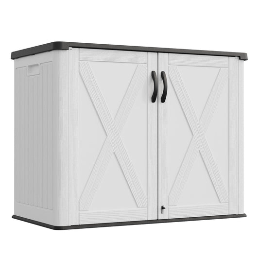 Greesum Outdoor Storage Cabinet, 25 CUFT Deck Box Without Shelves, Waterproof Plastic Storage Shed for Patio Cushions, Gardening Tools, Lockable and Sidehandles, UV Resistant, White