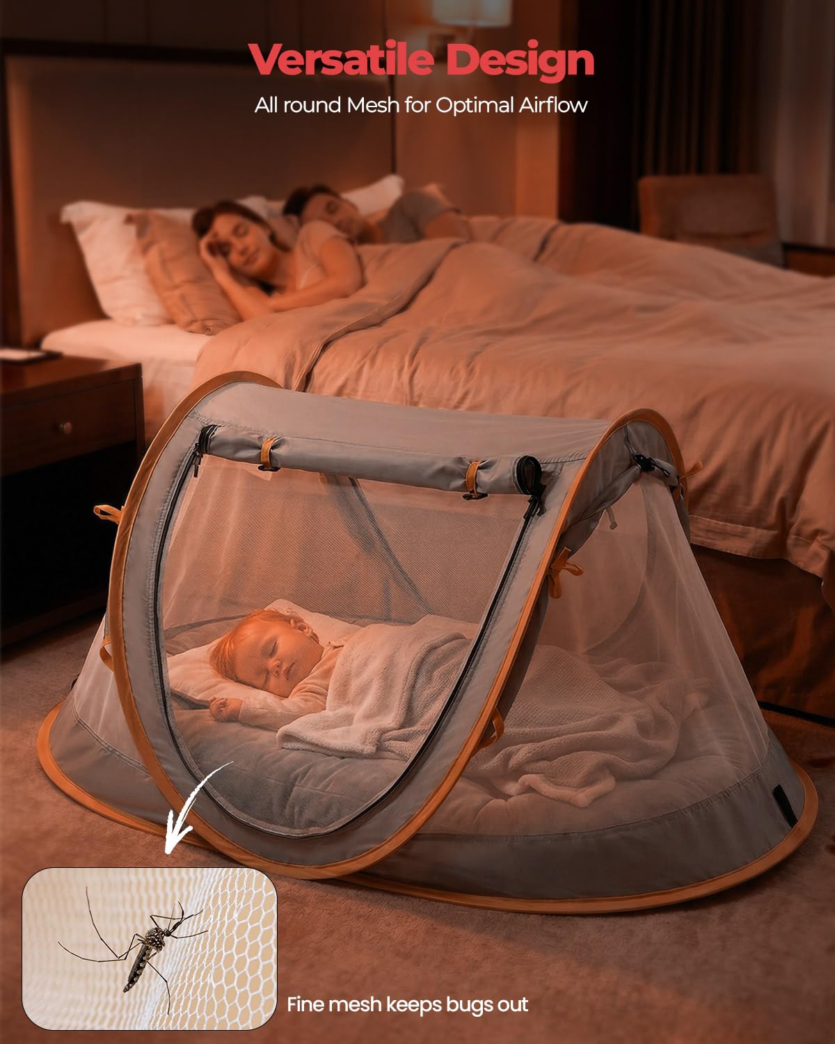 Poray Portable Baby Beach Tent with UPF 50+ Sun Shelter,Mosquito Net and Sunshade, Ideal Pop Up Kids Travel Tent with Carry Bag & 2 Stakes,Outdoor Indoor Play and Sun Protection