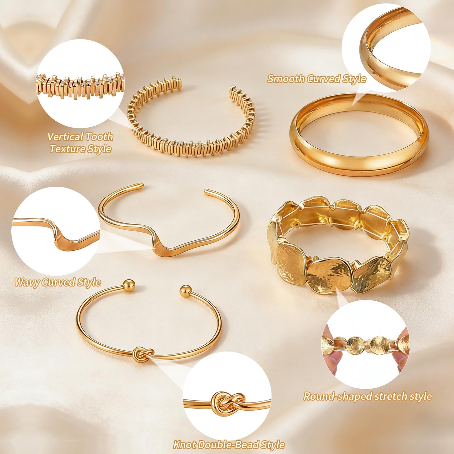 VEINARDYL Gold Bracelets set for Women, Gold Plated Bangles Cuff Bracelets Stack, Open Adjustable Bangles Fashion Accessories Jewelry Set for Gifts Birthday Valentines Day